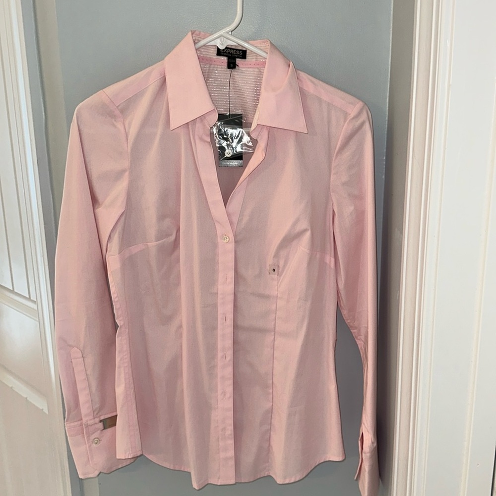 Express Business Casual Button Up Pink Top